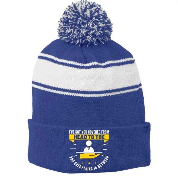 Insurance Agent Ive Got You Protected Funny Life Insurance Gift Stripe Pom Pom Beanie