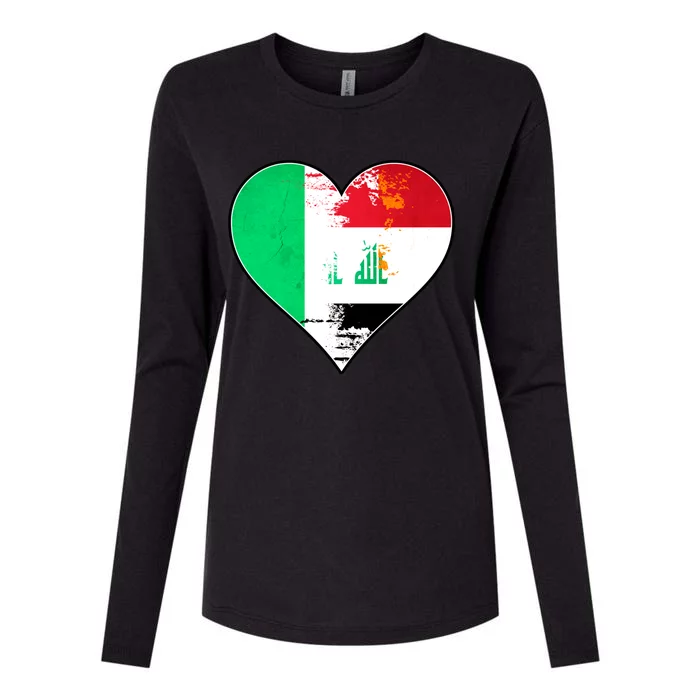 Irish And Iraqi Heart Mix Heritage Gift Womens Cotton Relaxed Long Sleeve T-Shirt