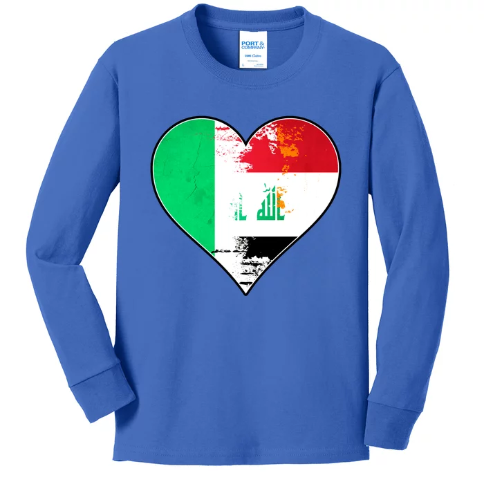 Irish And Iraqi Heart Mix Heritage Gift Kids Long Sleeve Shirt