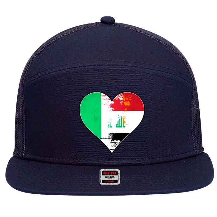 Irish And Iraqi Heart Mix Heritage Gift 7 Panel Mesh Trucker Snapback Hat