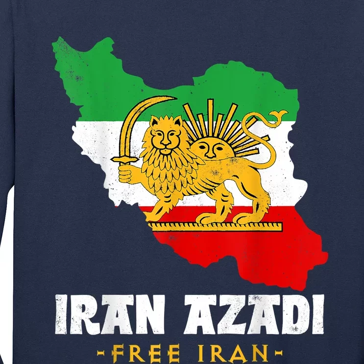 IRAN AZADI Iran Flag Map Lion Sun Sword Free Iran Revolution Long Sleeve Shirt