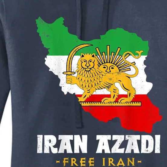 IRAN AZADI Iran Flag Map Lion Sun Sword Free Iran Revolution Women's Pullover Hoodie