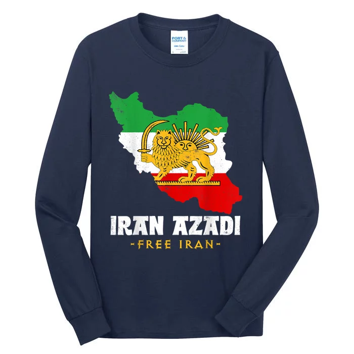 IRAN AZADI Iran Flag Map Lion Sun Sword Free Iran Revolution Tall Long Sleeve T-Shirt