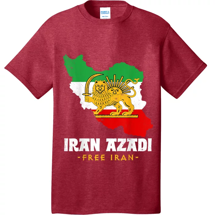 IRAN AZADI Iran Flag Map Lion Sun Sword Free Iran Revolution T-Shirt