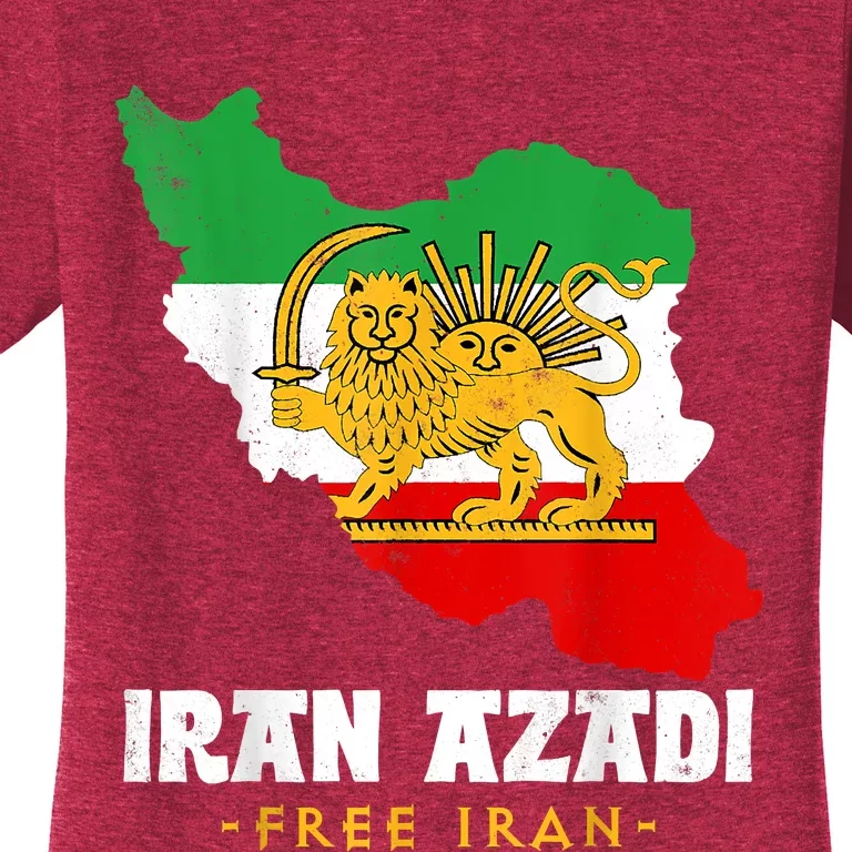 IRAN AZADI Iran Flag Map Lion Sun Sword Free Iran Revolution Women's T-Shirt