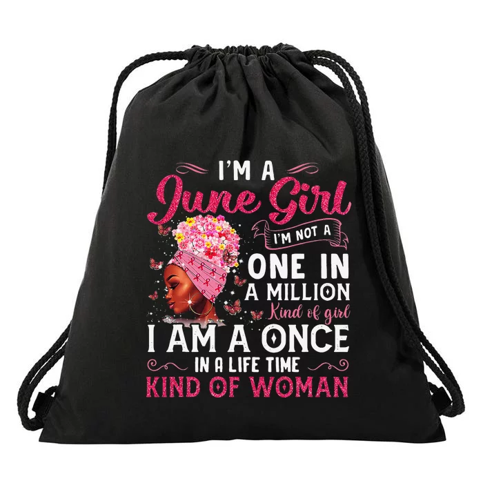 I'm A June Afro Black Wo Queen Gemini Cancer Bday Drawstring Bag