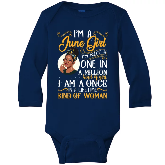 Im A June Girl Black Women Gemini Baby Long Sleeve Bodysuit