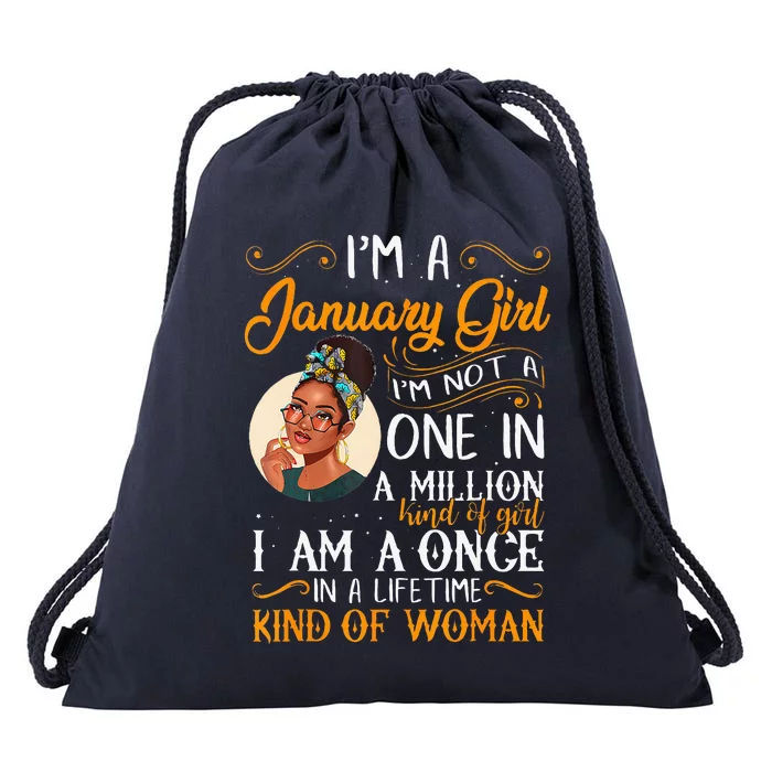 IM A January Girl Black Women Capricorn Birthday Drawstring Bag