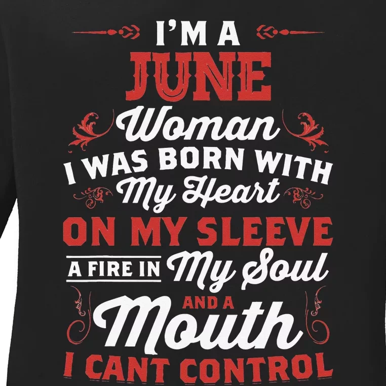 I'm A June Wo Queen Born In June Ladies Long Sleeve Shirt