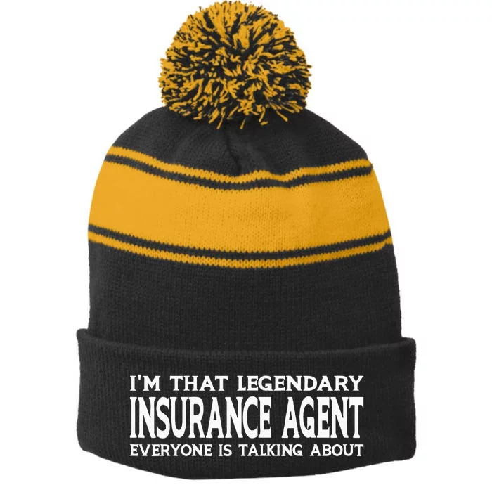 Insurance Agent Job Title Employee Stripe Pom Pom Beanie