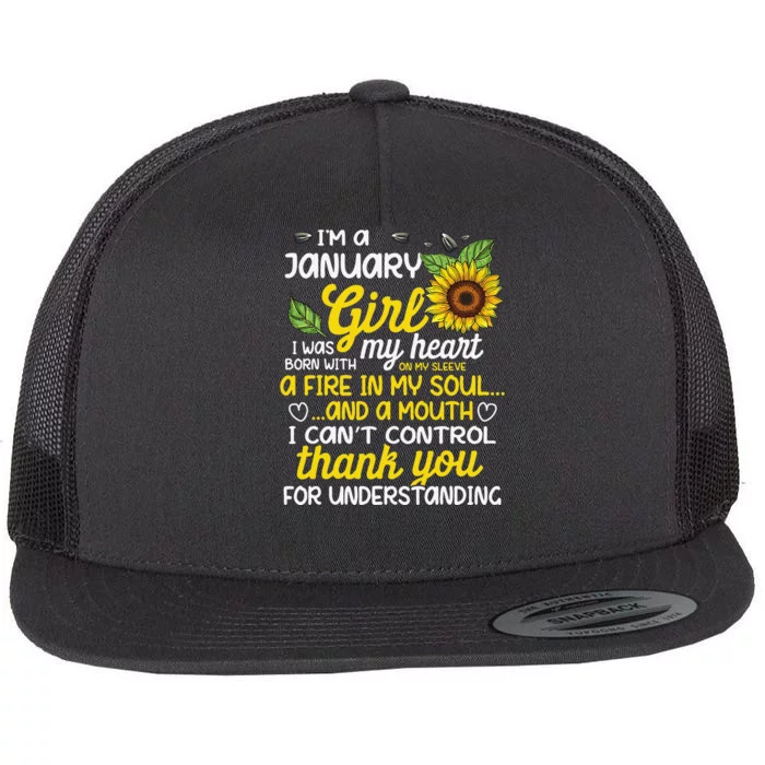 I'm A January Sunflower Queen Born In January Flat Bill Trucker Hat