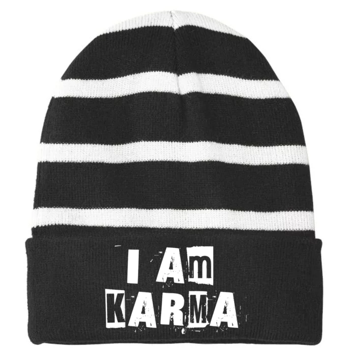 I Am Karma Striped Beanie with Solid Band