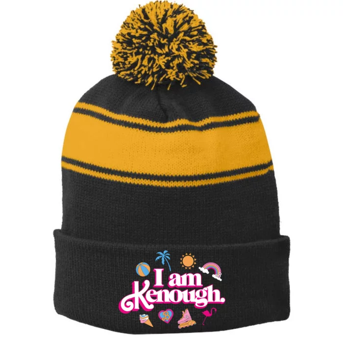 I Am Kenough Stripe Pom Pom Beanie