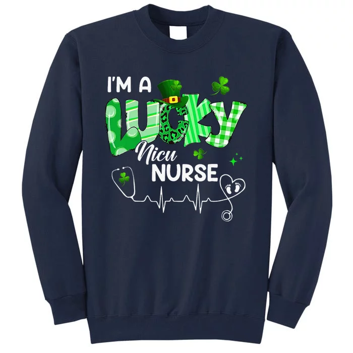 I’m A Lucky NICU Nurse Leopard Plaid Irish Clovers Patrick's Tall Sweatshirt