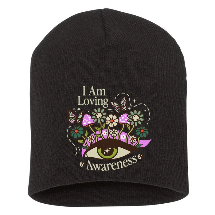 I Am Loving Awareness Ram Dass Mantra Mandala Short Acrylic Beanie