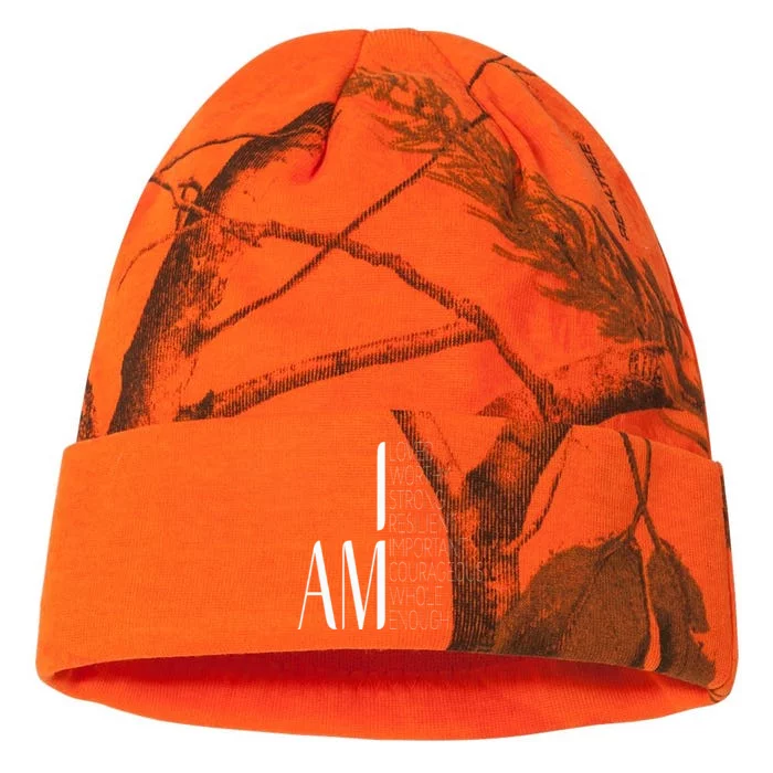 I Am Loved I Am Strong Important Courageous Enough Worthy Kati - 12in Camo Beanie