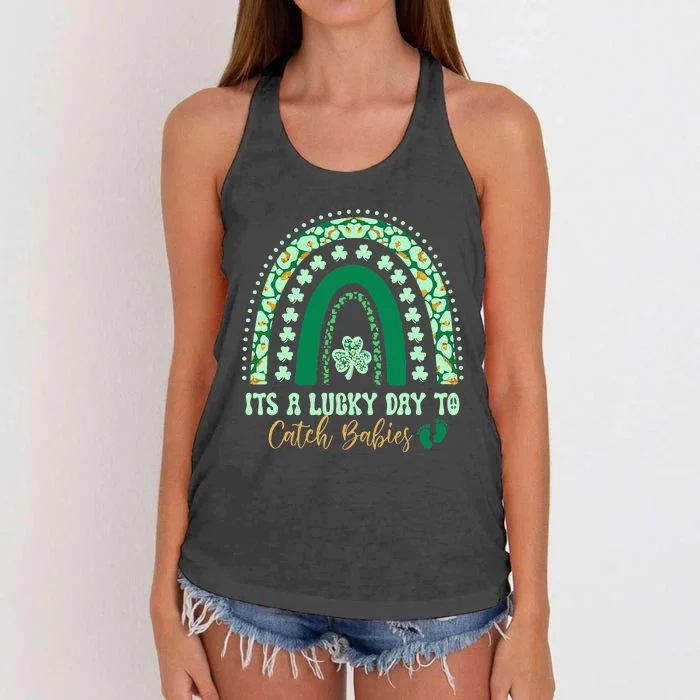 Its A Lucky Day To Catch Babies St Patricks Midwife LD Nurse Women's Knotted Racerback Tank