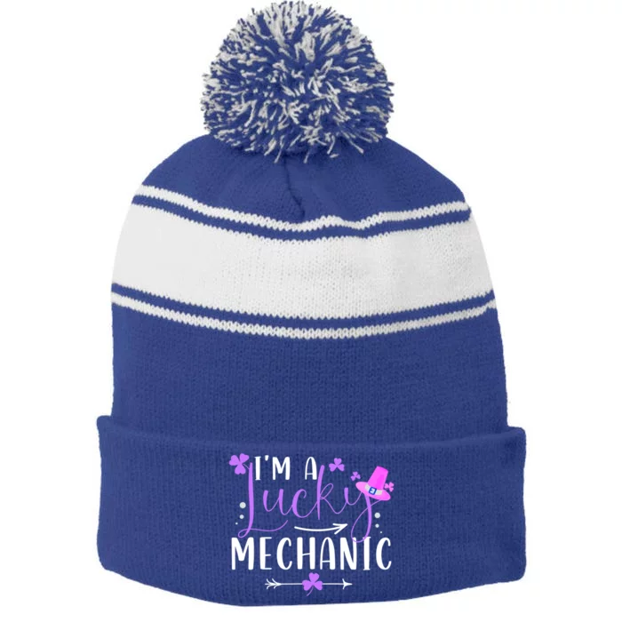 I'm A Lucky Mechanic Funny Matching Family St Patricks Day Gift Stripe Pom Pom Beanie