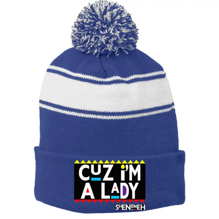 Im A Lady 90s Black Sitcom Lover Urban Clothing Stripe Pom Pom Beanie