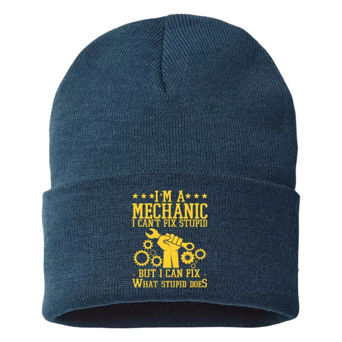 I'm A Mechanic I Can't Fix Stupid But I Can Fix What Stupid Does Sustainable Knit Beanie