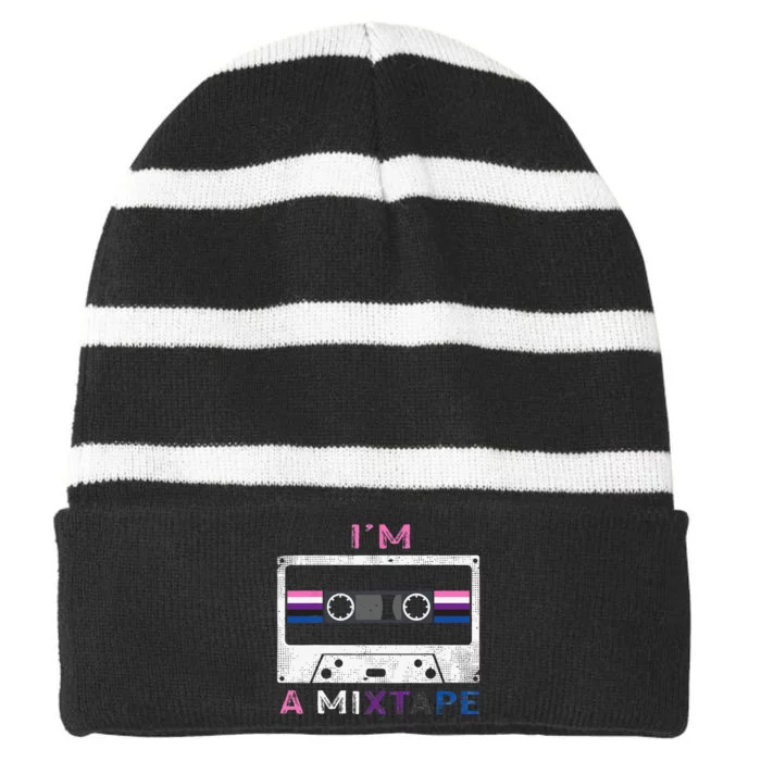 Im A Mixtape Genderfluid Pride Flag LGBTQ Retro LGBT Gift Striped Beanie with Solid Band