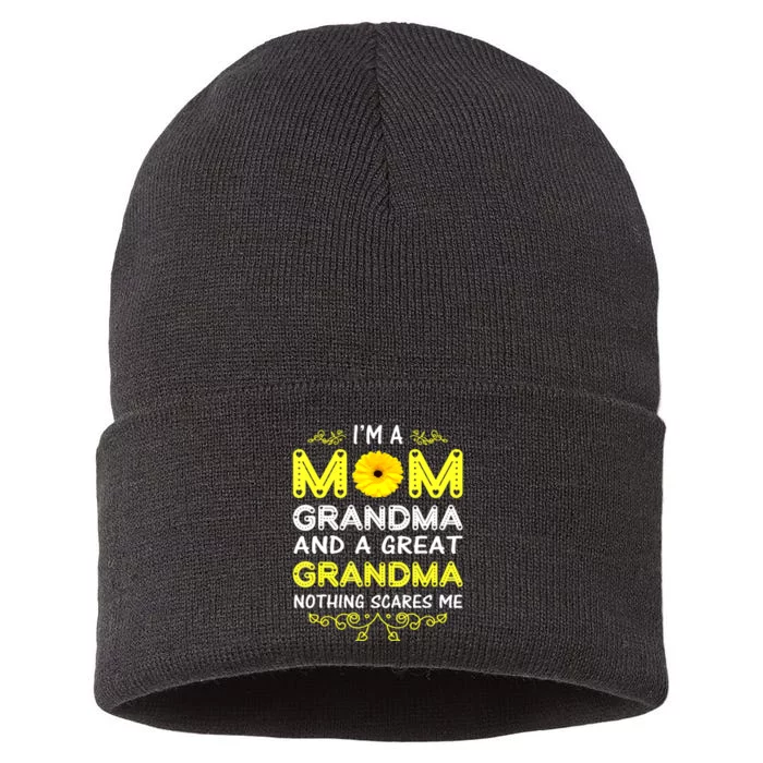 Im A Mom And Grandma Nothing Scares Me Grandma Mothers Day Sustainable Knit Beanie