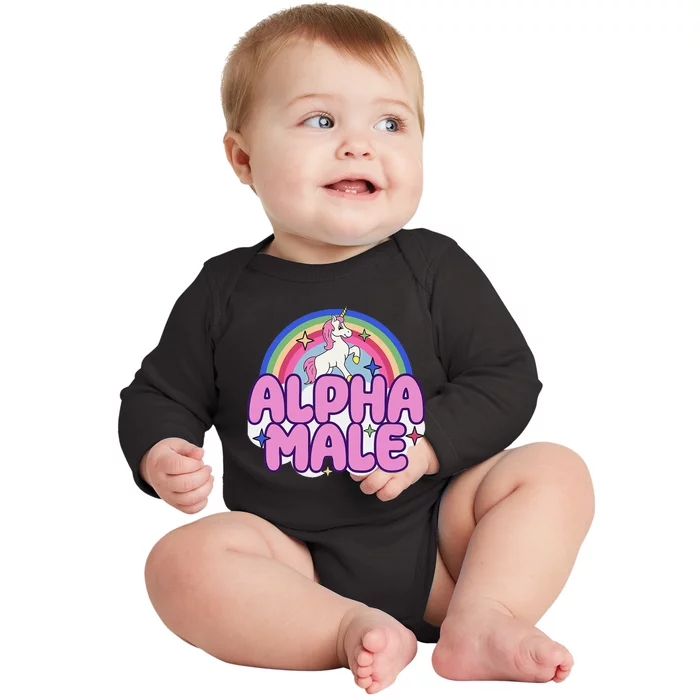 Ironic Alpha Male Unicorn Rainbow Funny Baby Long Sleeve Bodysuit