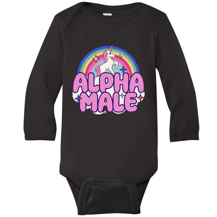 Ironic Alpha Male Unicorn Rainbow Funny Baby Long Sleeve Bodysuit