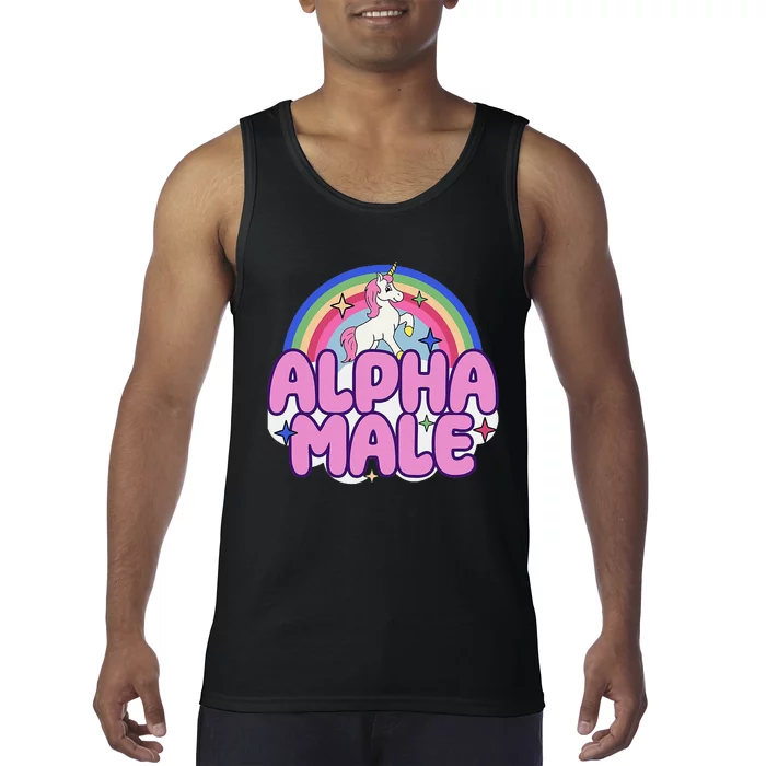 Ironic Alpha Male Unicorn Rainbow Funny Tank Top