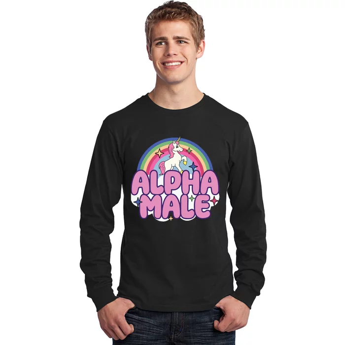 Ironic Alpha Male Unicorn Rainbow Funny Unisex Bella Long Sleeve Shirt