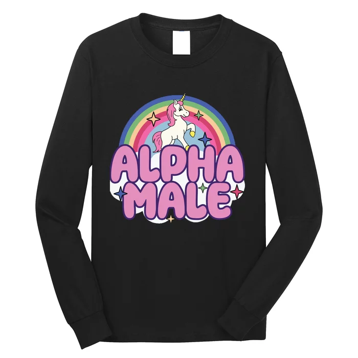 Ironic Alpha Male Unicorn Rainbow Funny Unisex Bella Long Sleeve Shirt