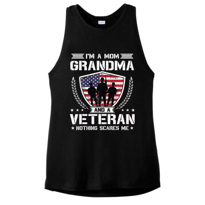 Im A Mom Grandma And A Veteran Nothing Scares Me Ladies Tri-Blend Wicking Tank