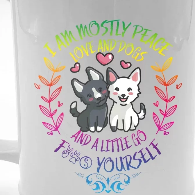 I Am Mostly Peace Love And Dogs Funny Yoga Dog Lover Gift Front & Back Beer Stein