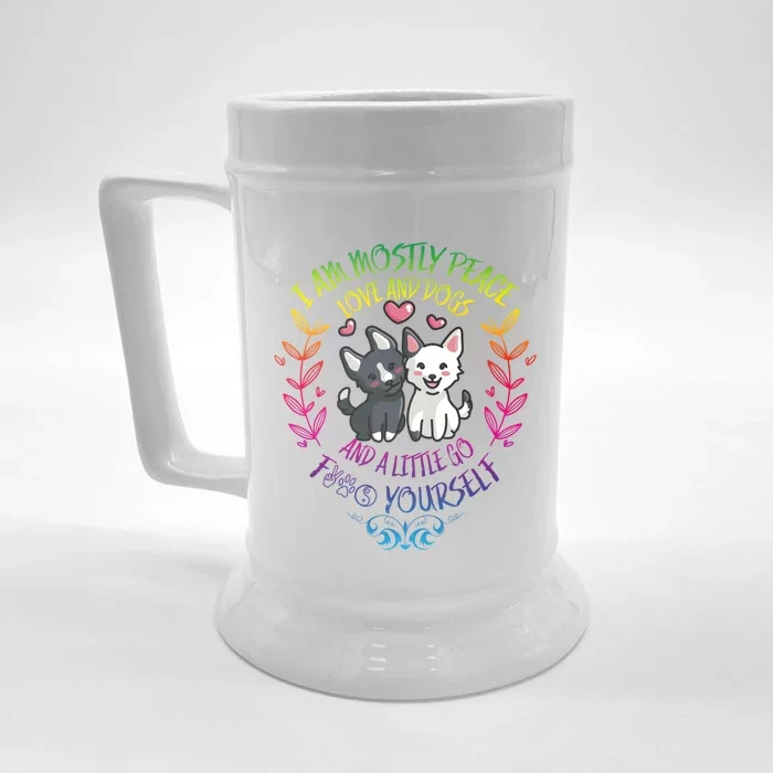 I Am Mostly Peace Love And Dogs Funny Yoga Dog Lover Gift Front & Back Beer Stein