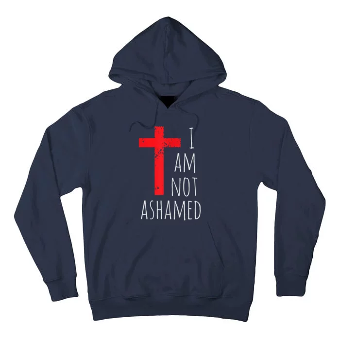 I Am Not Ashamed Big Red Cross Silhouette Image Gospel Tall Hoodie