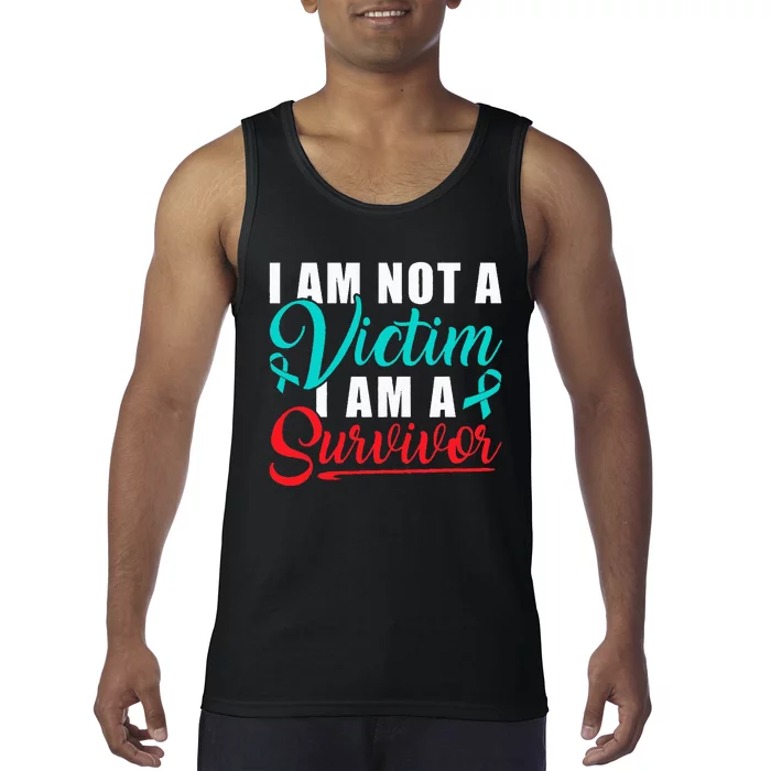 I Am Not A Victim I Am A Survivor Stop Sexual Abuse Ribbon Tank Top