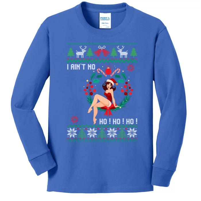 I Ain't No Ho Ho Ho Ugly Sweater Christmas Family Matching Cool Gift Kids Long Sleeve Shirt