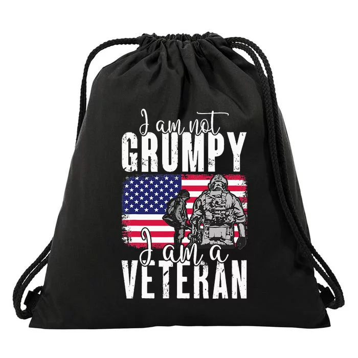 I Am Not Grumpy I Am A Veteran Patriotic Veteran Humor Drawstring Bag