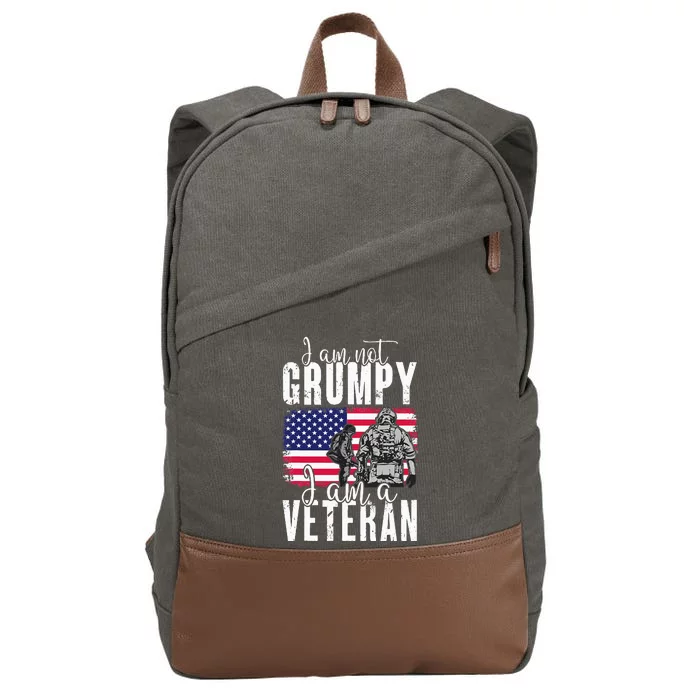 I Am Not Grumpy I Am A Veteran Patriotic Veteran Humor Cotton Canvas Backpack