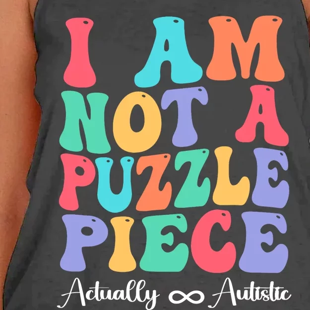 I Am Not A Puzzle Piece Actually Autistic Autism Awareness Women's Knotted Racerback Tank