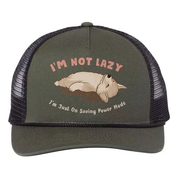 I Am Not Lazy IM Just On Saving Power Mode Cute Dog Retro Rope Trucker Hat Cap