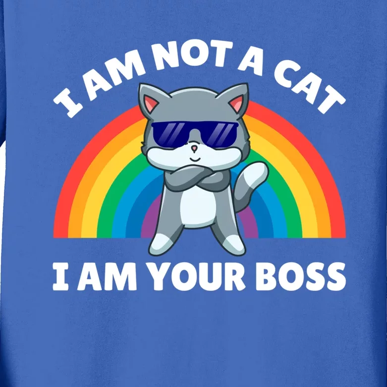 I Am Not A Cat I Am Your Boss Design Gift Kids Long Sleeve Shirt