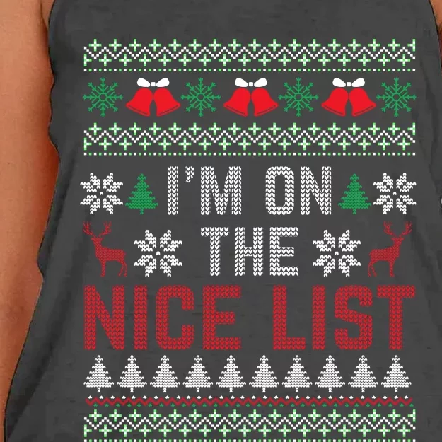 I Am On The Nice List Of Santa Christmas Ugly Sweater Graphic Women's Knotted Racerback Tank