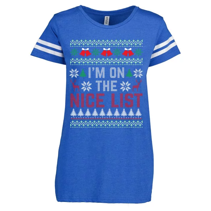 I Am On The Nice List Of Santa Christmas Ugly Sweater Graphic Enza Ladies Jersey Football T-Shirt