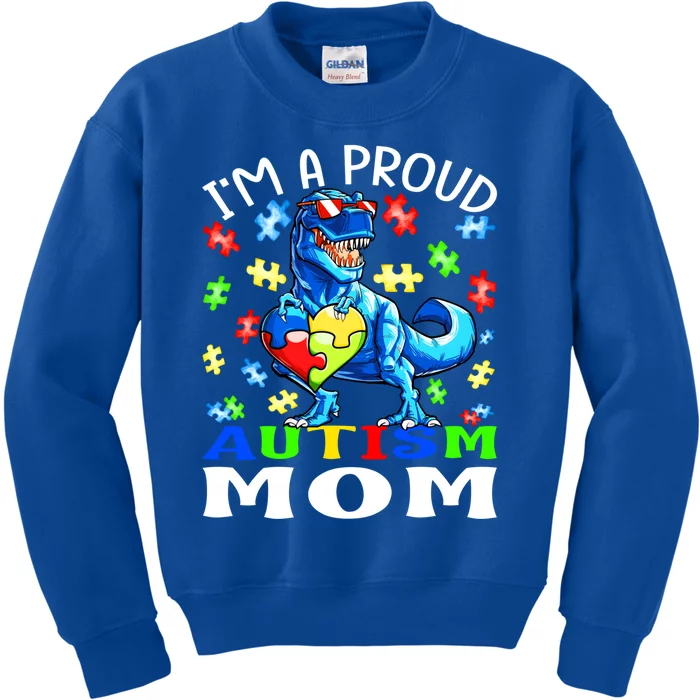 I'm A Proud Autism Mom Dinosaur Meaningful Gift Kids Sweatshirt