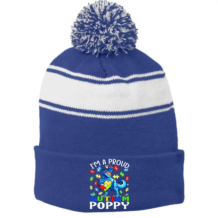 I'm A Proud Autism Poppy Dinosaur Gift Stripe Pom Pom Beanie