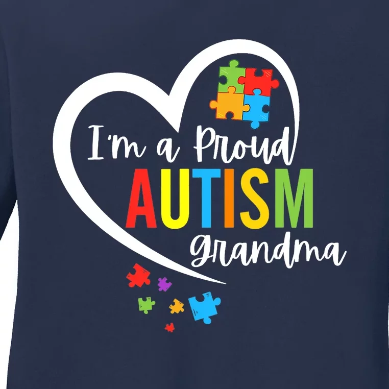 I'm A Proud Grandma Love Heart Autism Awareness Puzzle Ladies Long Sleeve Shirt