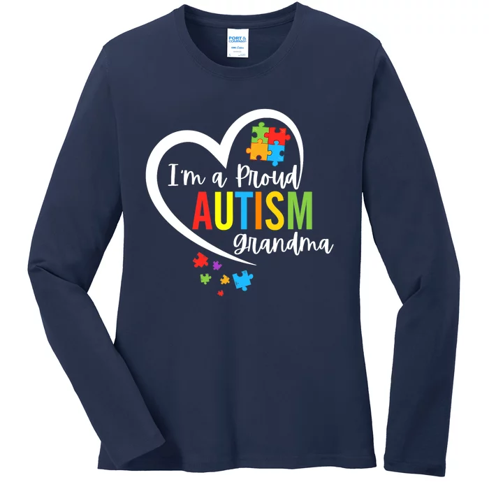 I'm A Proud Grandma Love Heart Autism Awareness Puzzle Ladies Long Sleeve Shirt