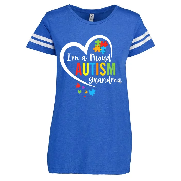 I'm A Proud Grandma Love Heart Autism Awareness Puzzle Enza Ladies Jersey Football T-Shirt