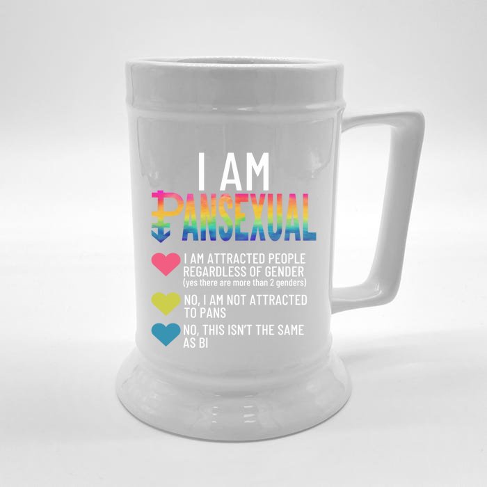 I Am Pansexual Cool Gift Lgbtqia Pride Rainbow Hearts Cool Gift Definition Funny Front & Back Beer Stein